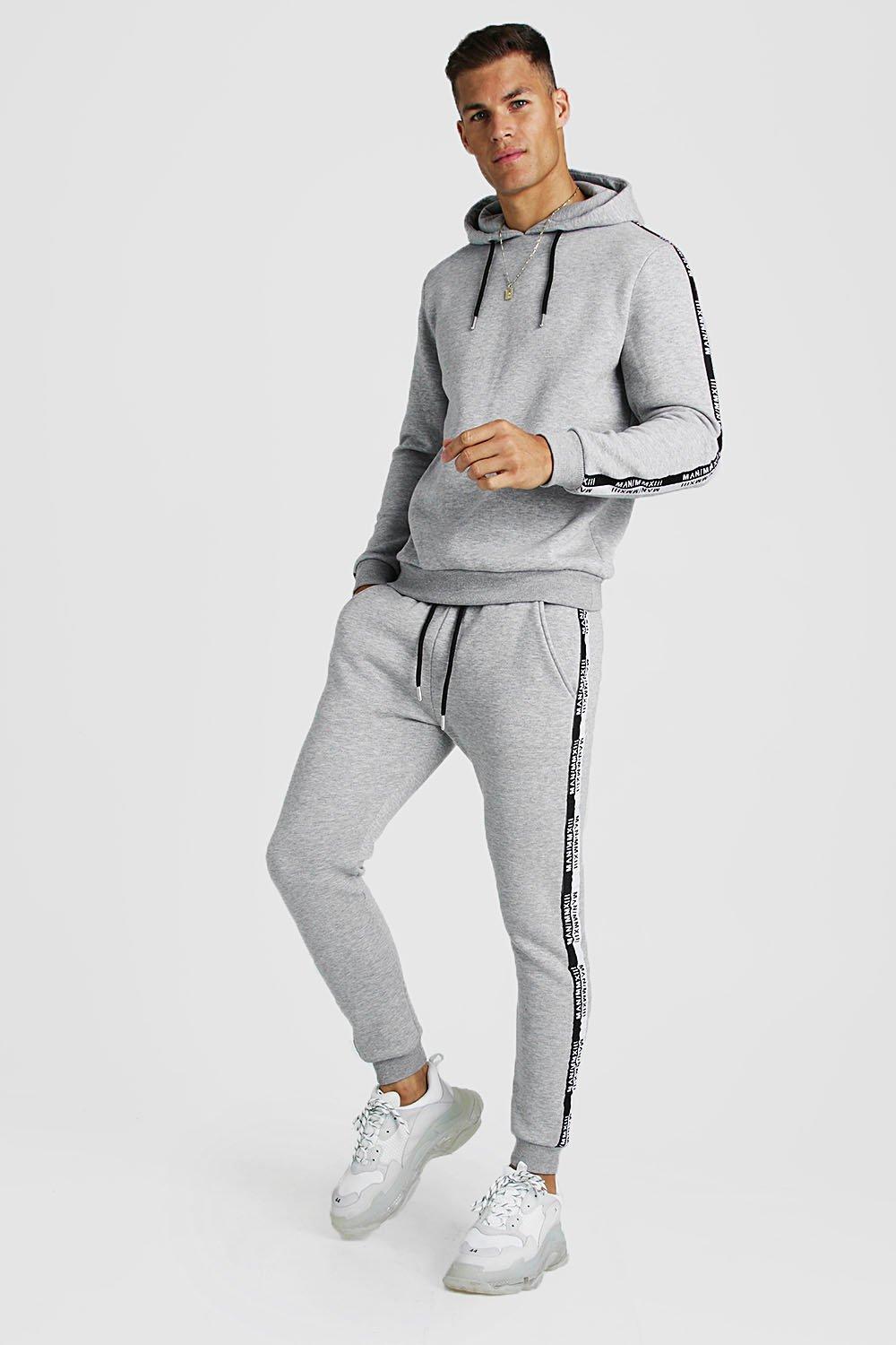 Hooded Tracksuit With MAN Tape boohooMAN USA